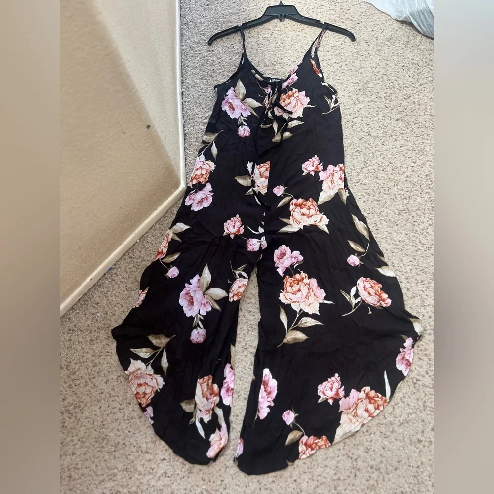 Audrey 1+3 Black floral Wide Leg Jumpsuit Boho Resort Chic small